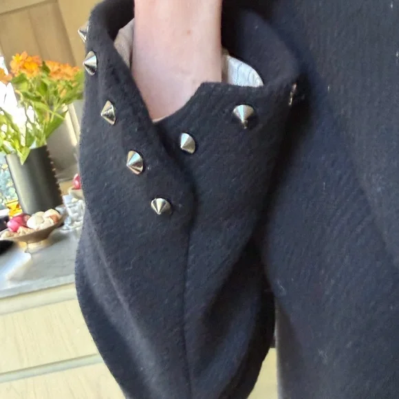 Zadig & Voltaire Black Wool Coat - with metal stud detail along collar and cuffs - Picture 4 of 8